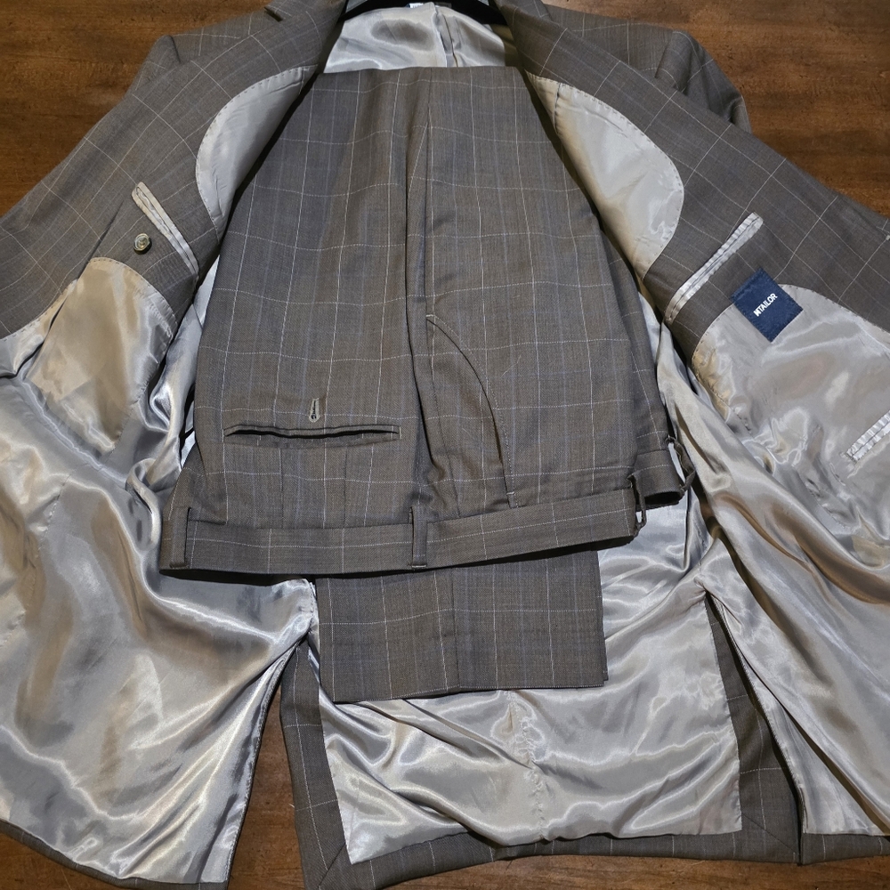 Men's Brown Checkered Mtailor Suit 44R - Picture 2 of 3